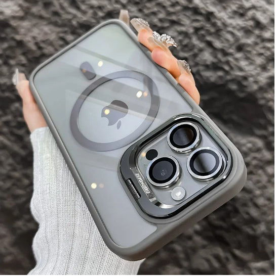Invisible Bracket Transparent Phone Case With CD Pattern Lens Protector