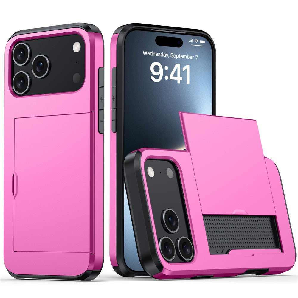 For iPhone 17 Pro Max Case Card Holder TPU + PC Phone Back Cover