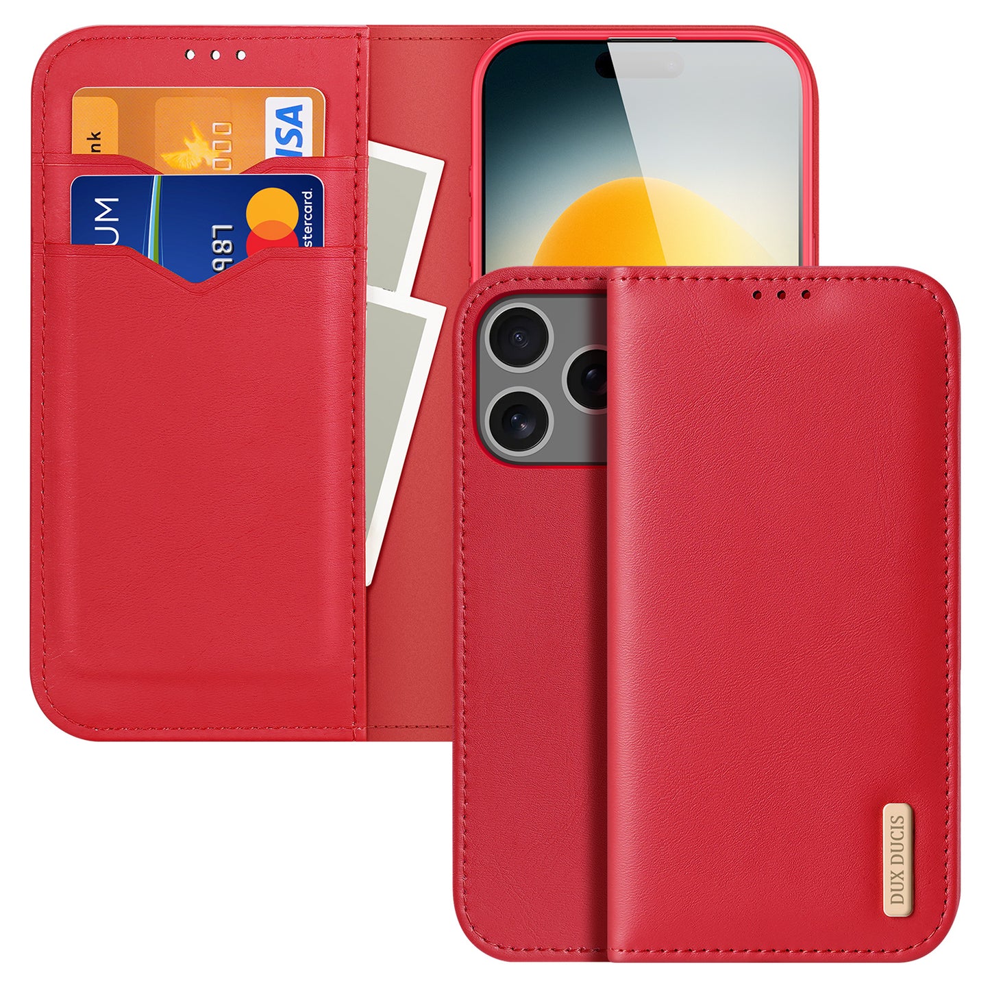 For iPhone 17 Pro Max Case DUX DUCIS Hivo Series Cowhide Leather RFID Blocking Wallet Stand Flip Phone Cover