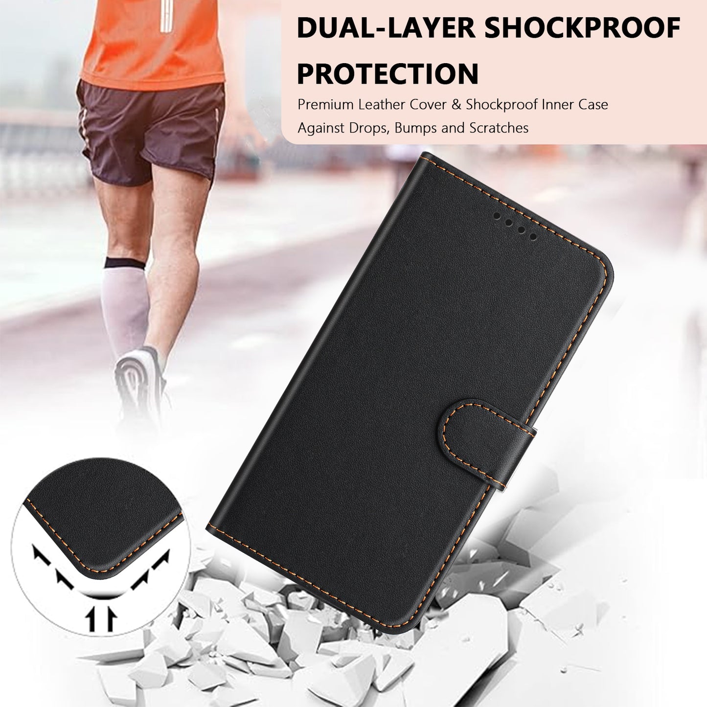 For iPhone 17 Pro Max Leather Case Wallet Stand Solid Color Anti Drop Phone Cover