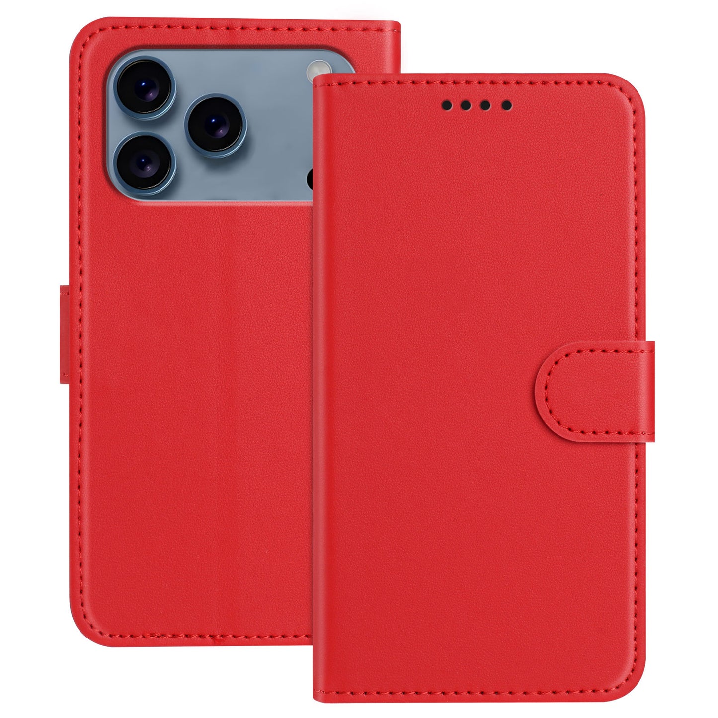 For iPhone 17 Pro Max Leather Case Wallet Stand Solid Color Anti Drop Phone Cover