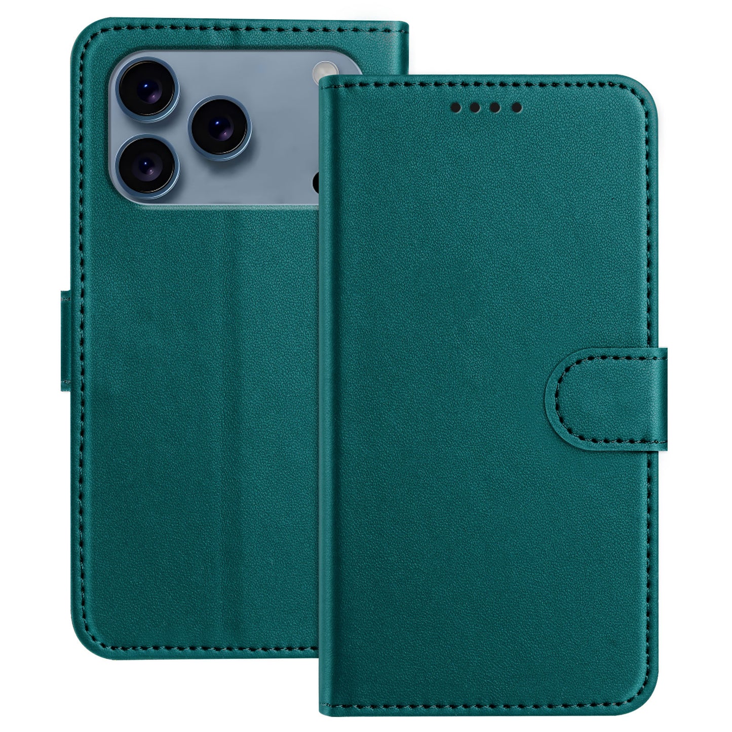For iPhone 17 Pro Max Leather Case Wallet Stand Solid Color Anti Drop Phone Cover