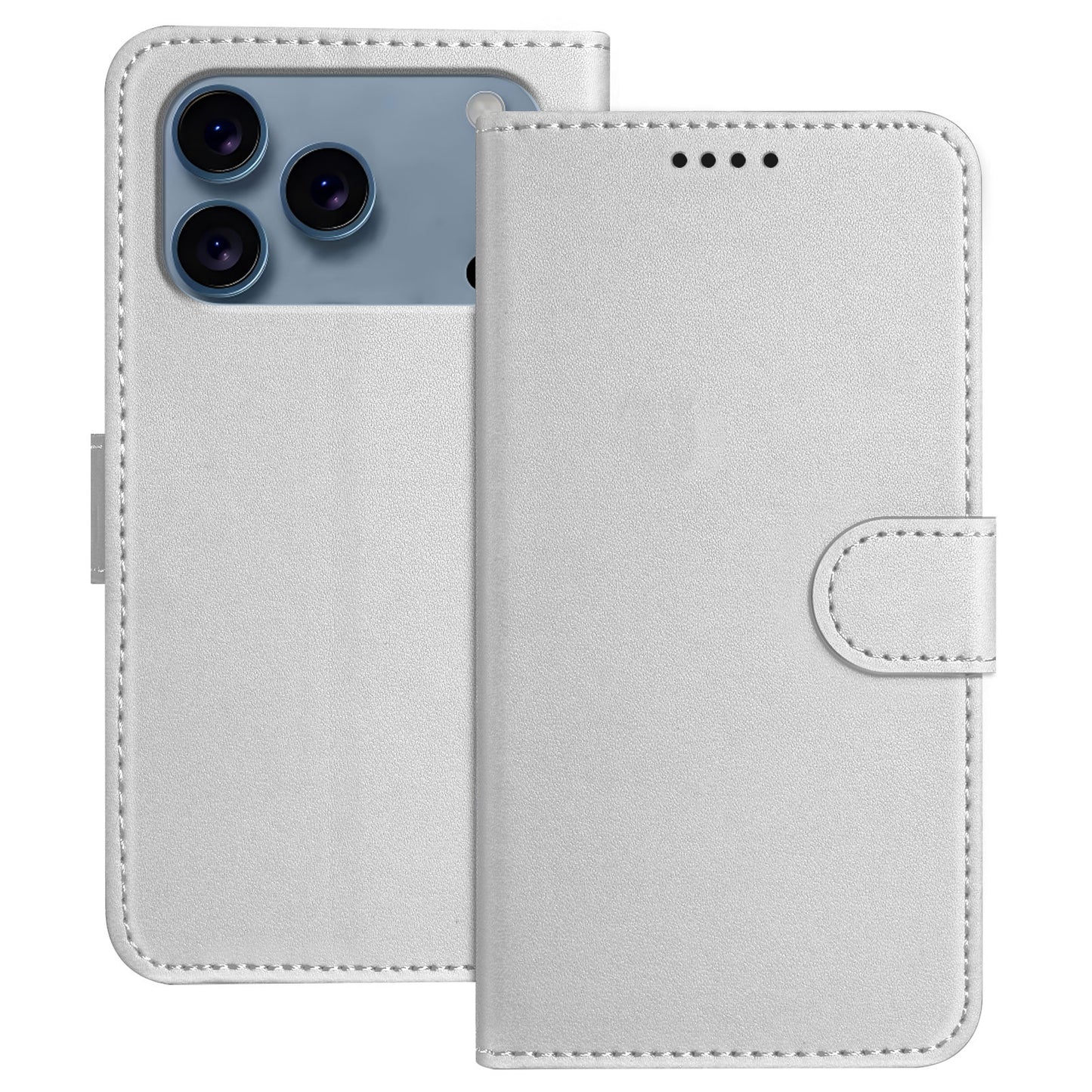For iPhone 17 Pro Max Leather Case Wallet Stand Solid Color Anti Drop Phone Cover