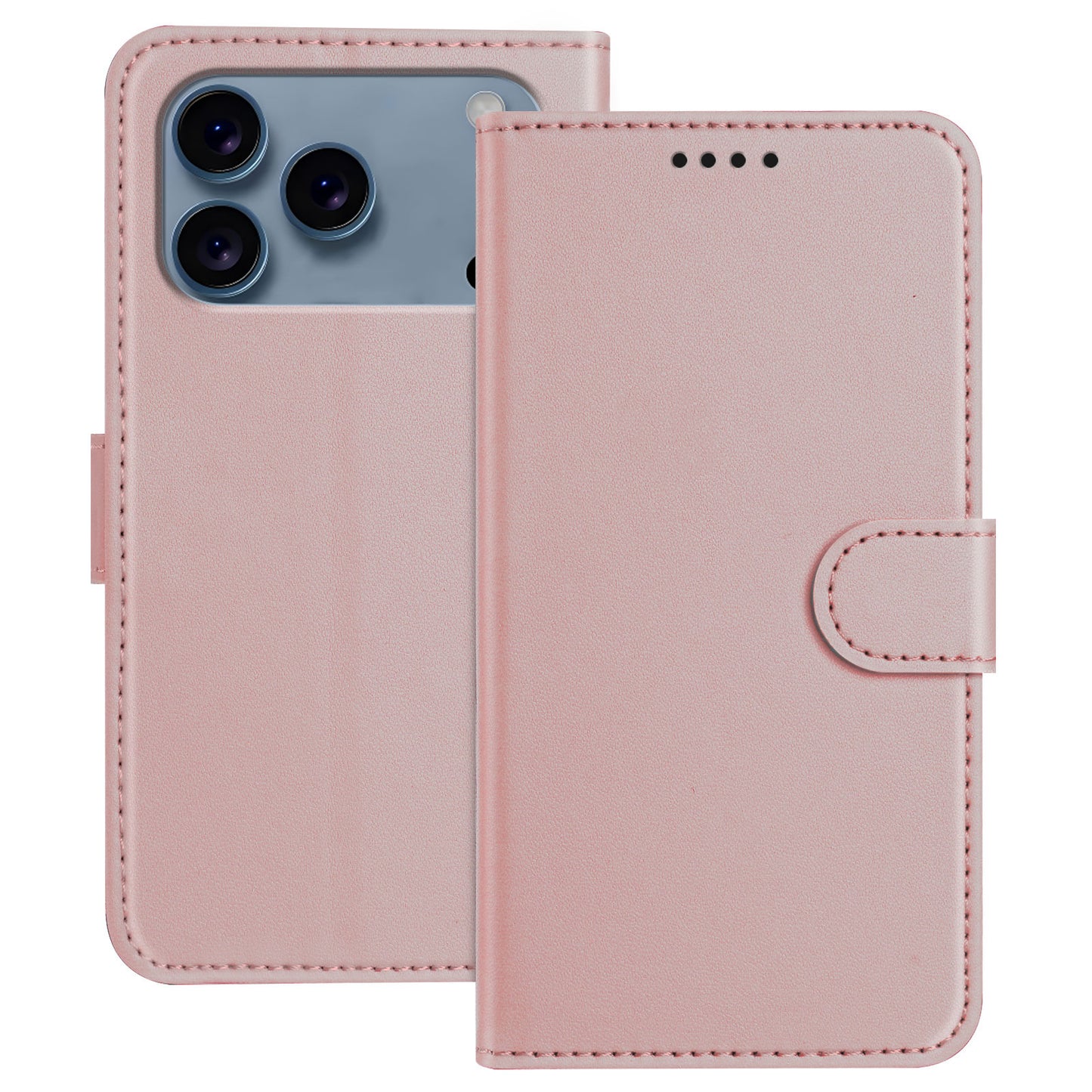 For iPhone 17 Pro Max Leather Case Wallet Stand Solid Color Anti Drop Phone Cover