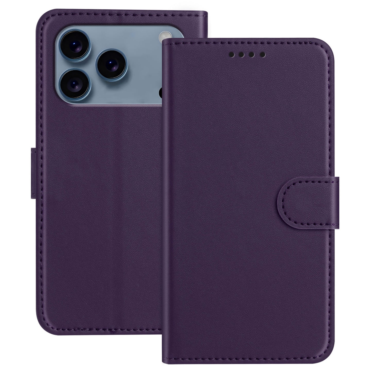 For iPhone 17 Pro Max Leather Case Wallet Stand Solid Color Anti Drop Phone Cover