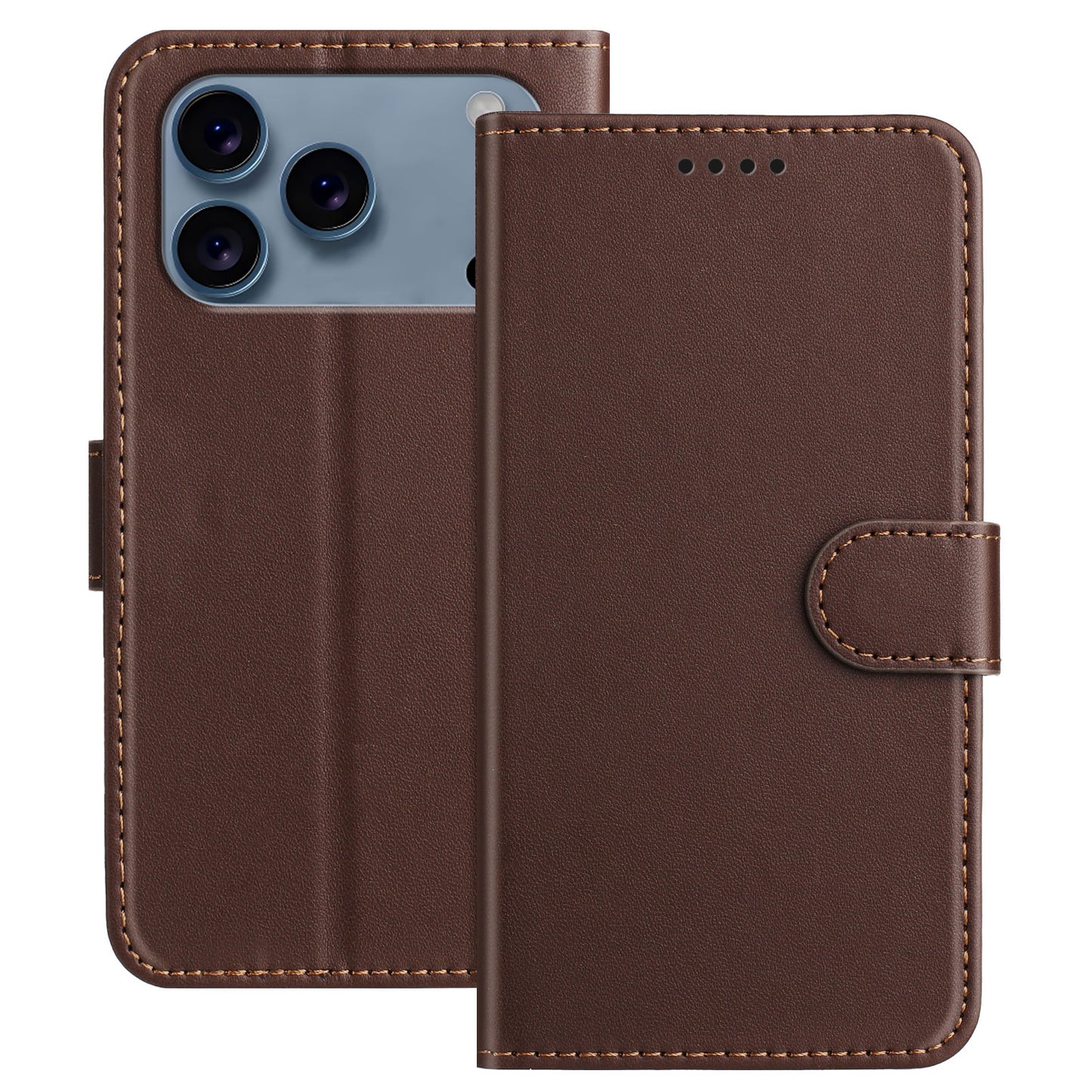For iPhone 17 Pro Max Leather Case Wallet Stand Solid Color Anti Drop Phone Cover
