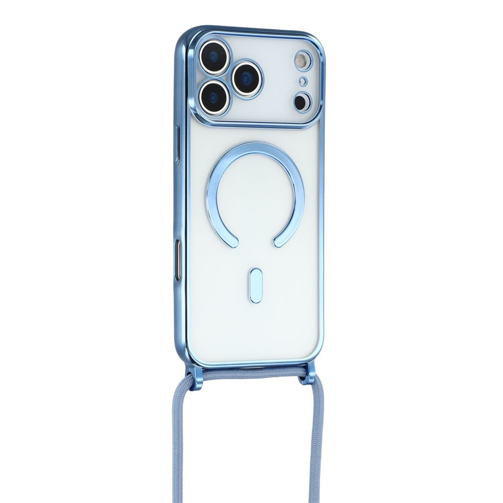For iPhone 17 Pro Max Case Compatible with MagSafe Electroplating Edge TPU Phone Cover with Shoulder Strap