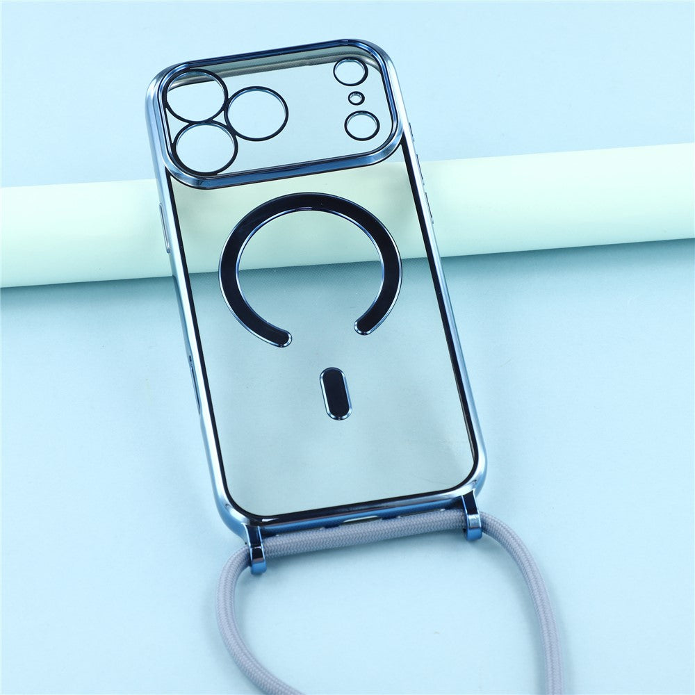 For iPhone 17 Pro Max Case Compatible with MagSafe Electroplating Edge TPU Phone Cover with Shoulder Strap