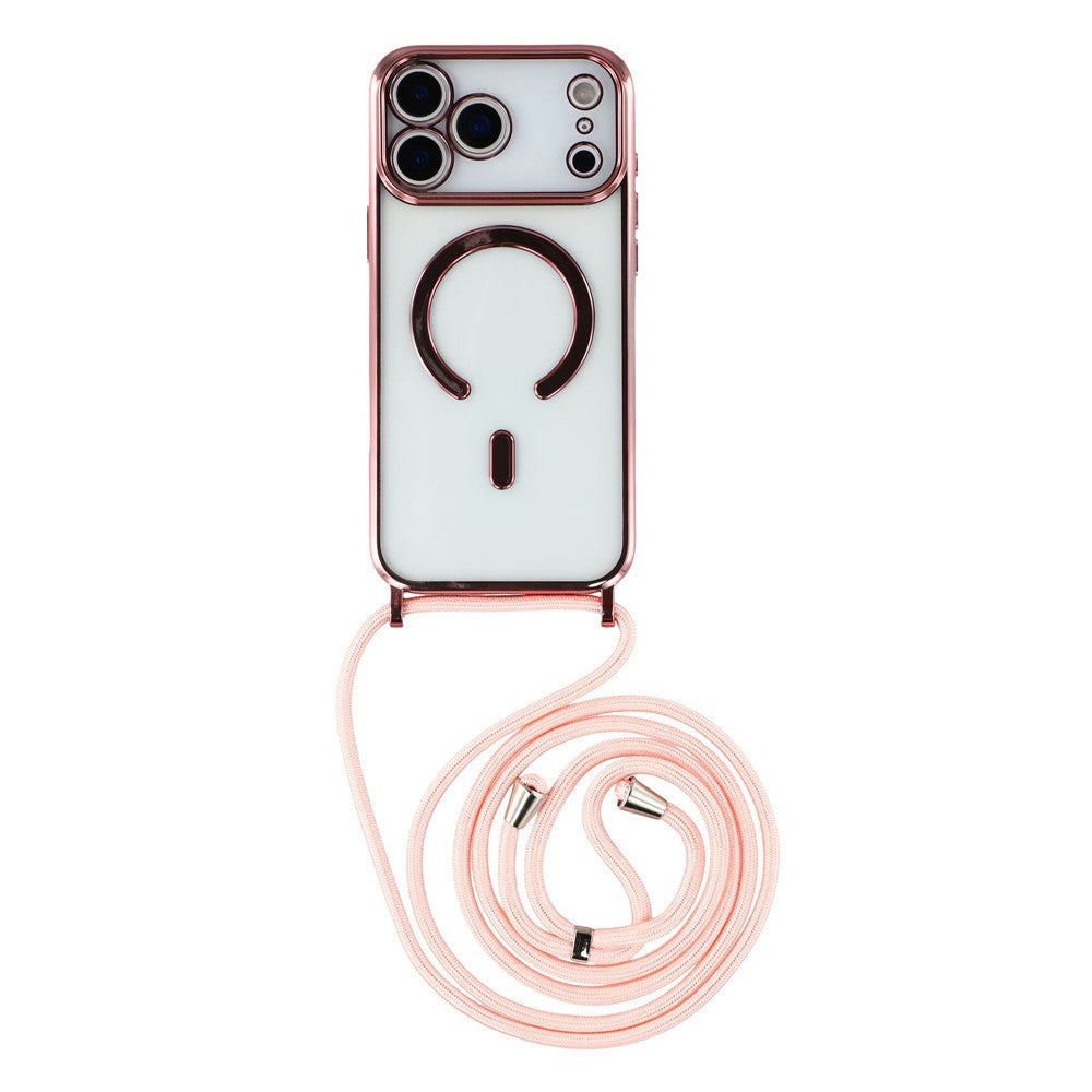 For iPhone 17 Pro Max Case Compatible with MagSafe Electroplating Edge TPU Phone Cover with Shoulder Strap