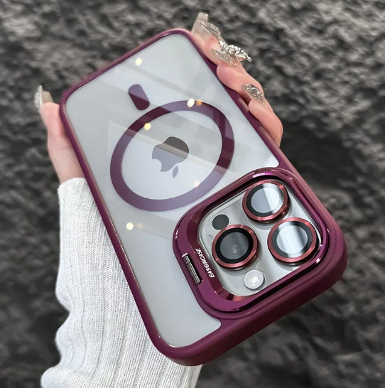 Invisible Bracket Transparent Phone Case With CD Pattern Lens Protector