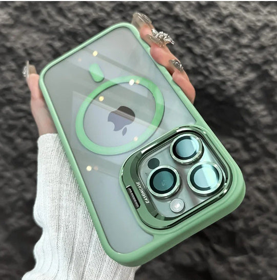 Invisible Bracket Transparent Phone Case With CD Pattern Lens Protector