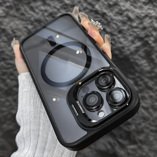 Invisible Bracket Transparent Phone Case With CD Pattern Lens Protector
