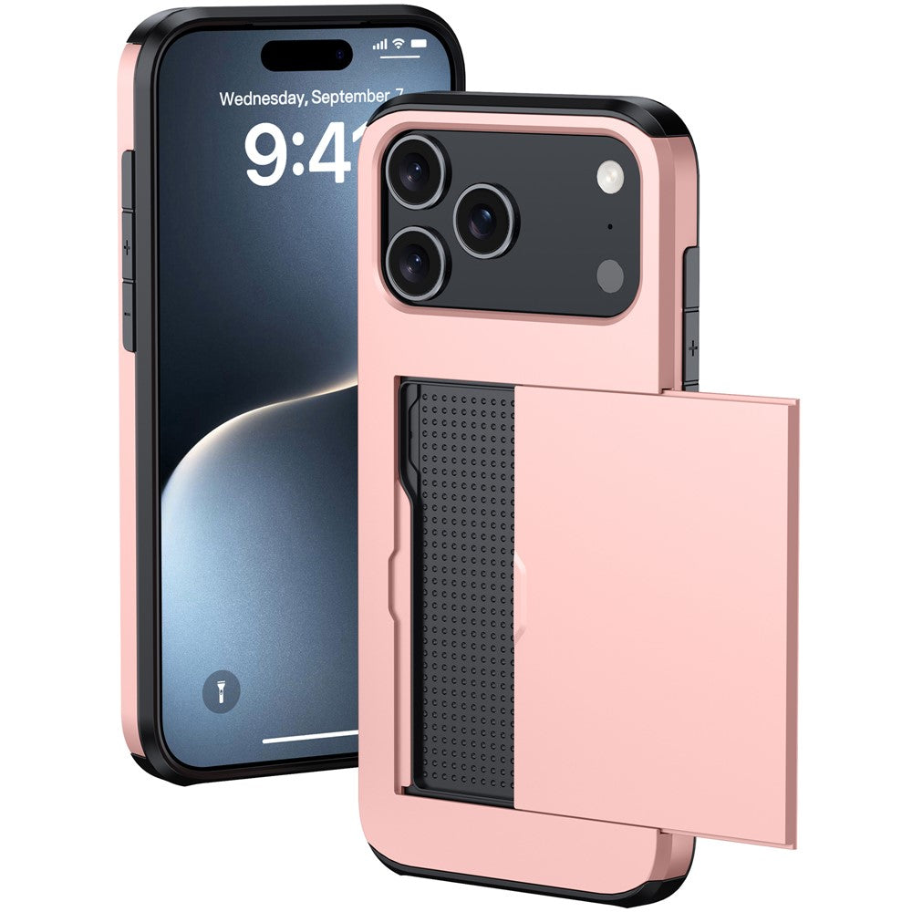 For iPhone 17 Pro Max Case Card Holder TPU + PC Phone Back Cover