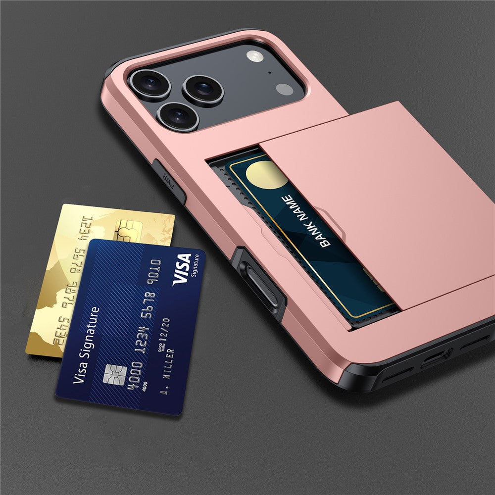 For iPhone 17 Pro Max Case Card Holder TPU + PC Phone Back Cover