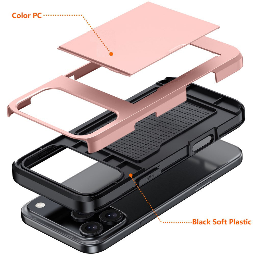 For iPhone 17 Pro Max Case Card Holder TPU + PC Phone Back Cover