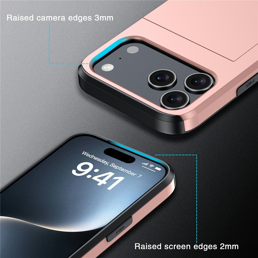 For iPhone 17 Pro Max Case Card Holder TPU + PC Phone Back Cover