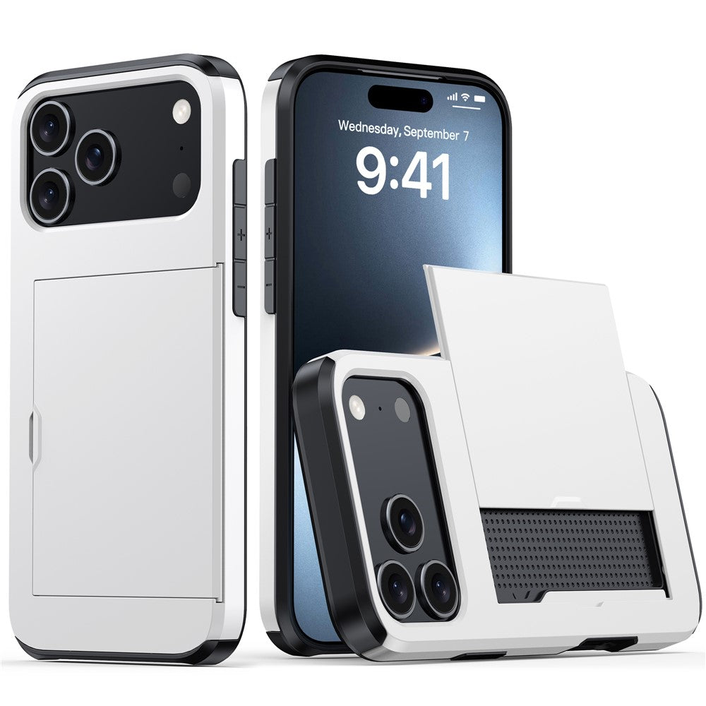 For iPhone 17 Pro Max Case Card Holder TPU + PC Phone Back Cover