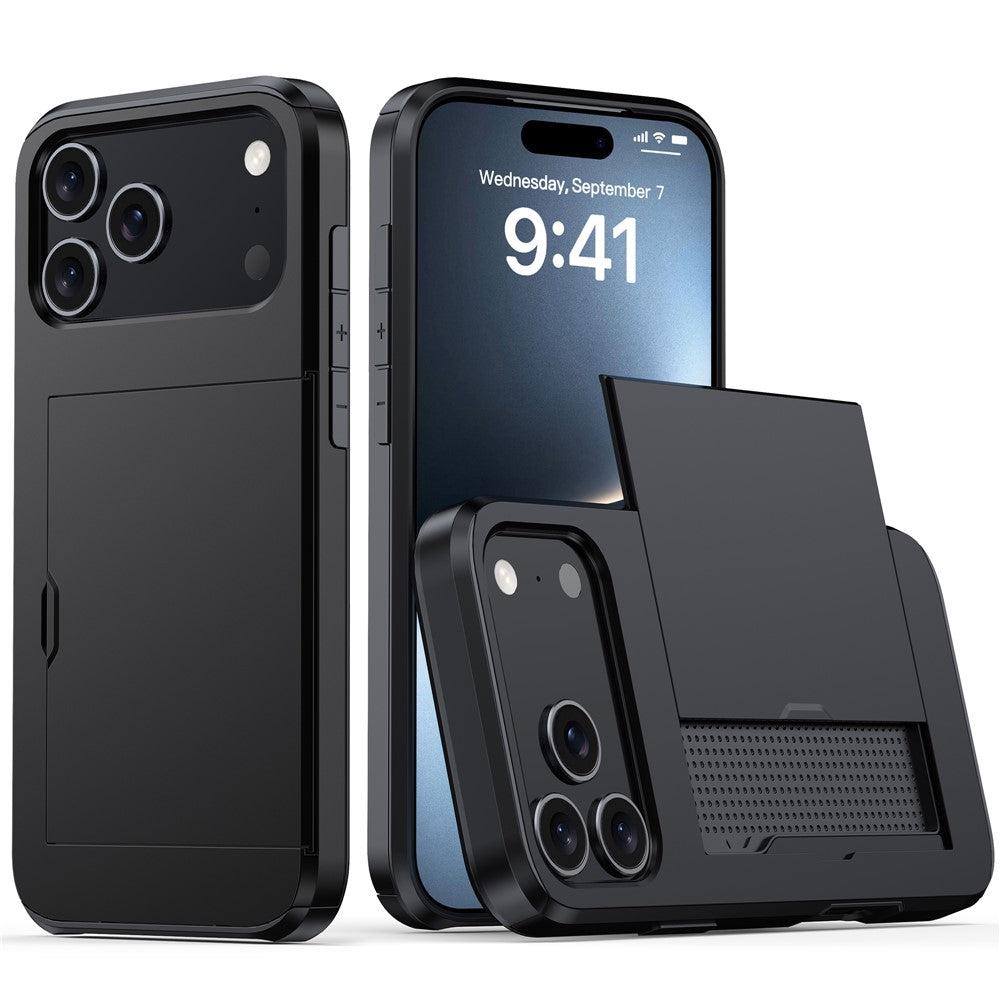 For iPhone 17 Pro Max Case Card Holder TPU + PC Phone Back Cover