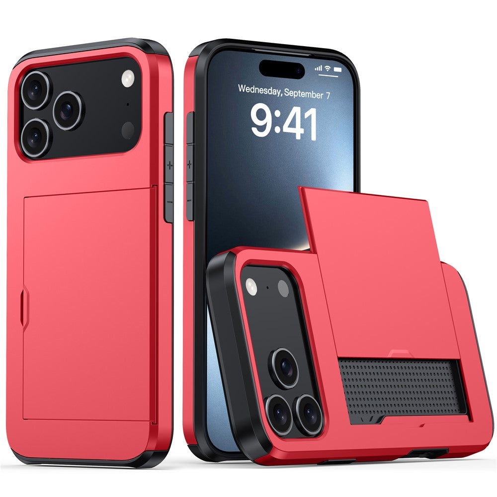 For iPhone 17 Pro Max Case Card Holder TPU + PC Phone Back Cover