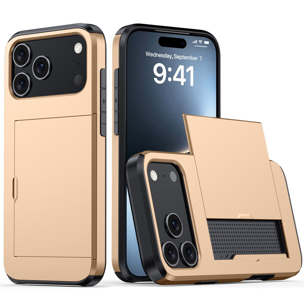 For iPhone 17 Pro Max Case Card Holder TPU + PC Phone Back Cover