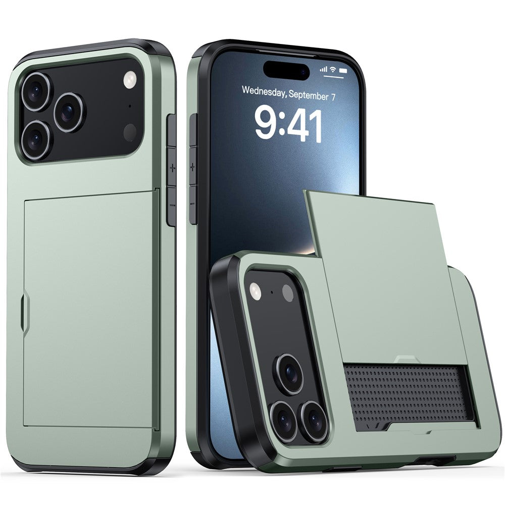 For iPhone 17 Pro Max Case Card Holder TPU + PC Phone Back Cover