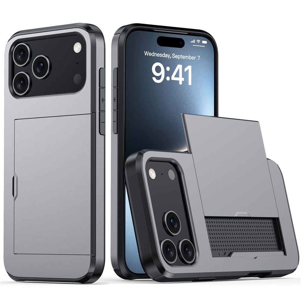 For iPhone 17 Pro Max Case Card Holder TPU + PC Phone Back Cover