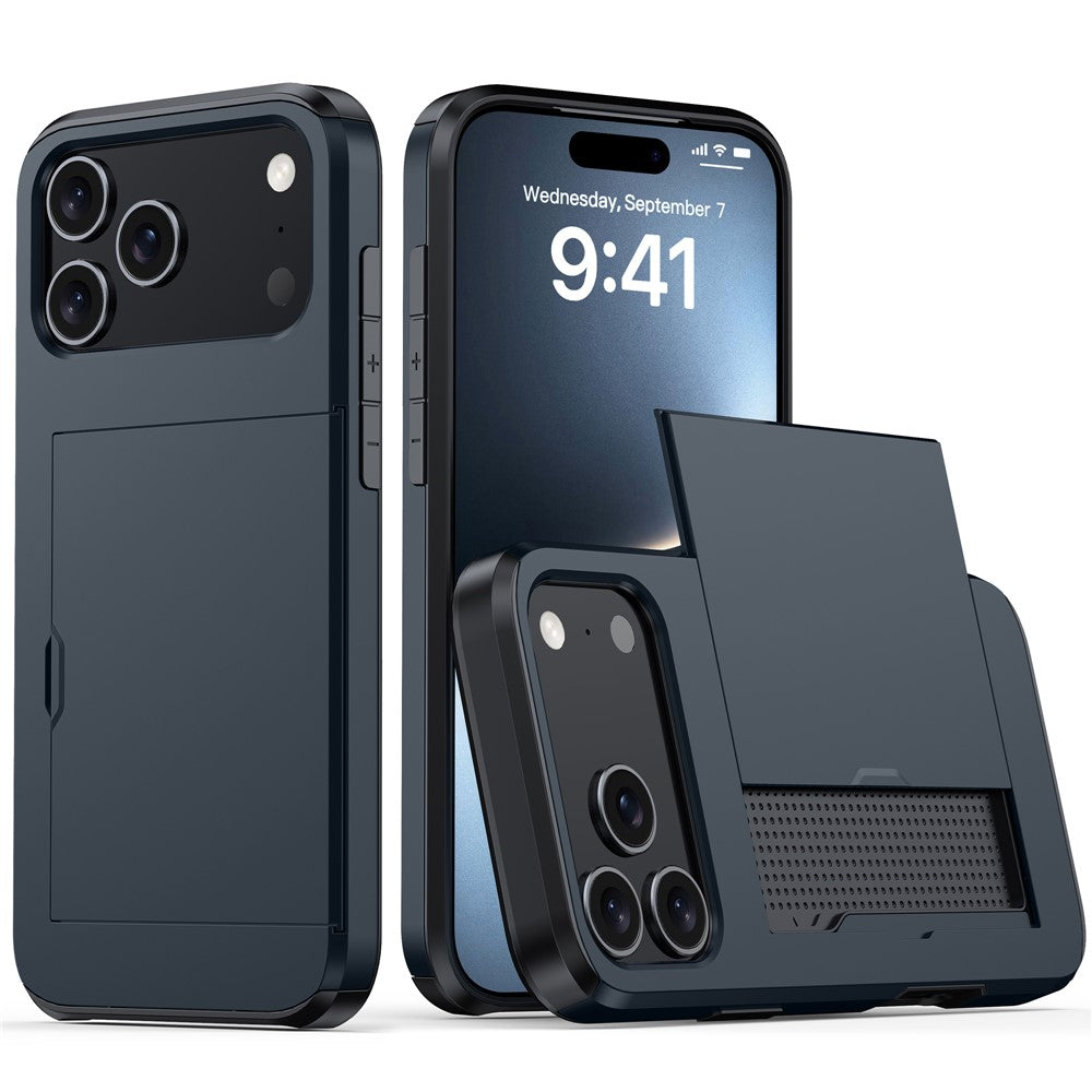 For iPhone 17 Pro Max Case Card Holder TPU + PC Phone Back Cover