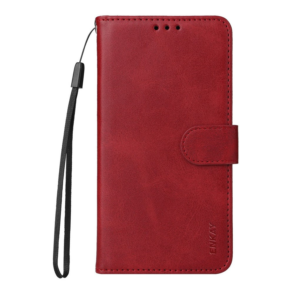 ENKAY HAT PRINCE For iPhone 17 Pro Max Wallet Case Calf Texture Leather Phone Stand Cover with Thick Adhesive Screen Film  /  Strap