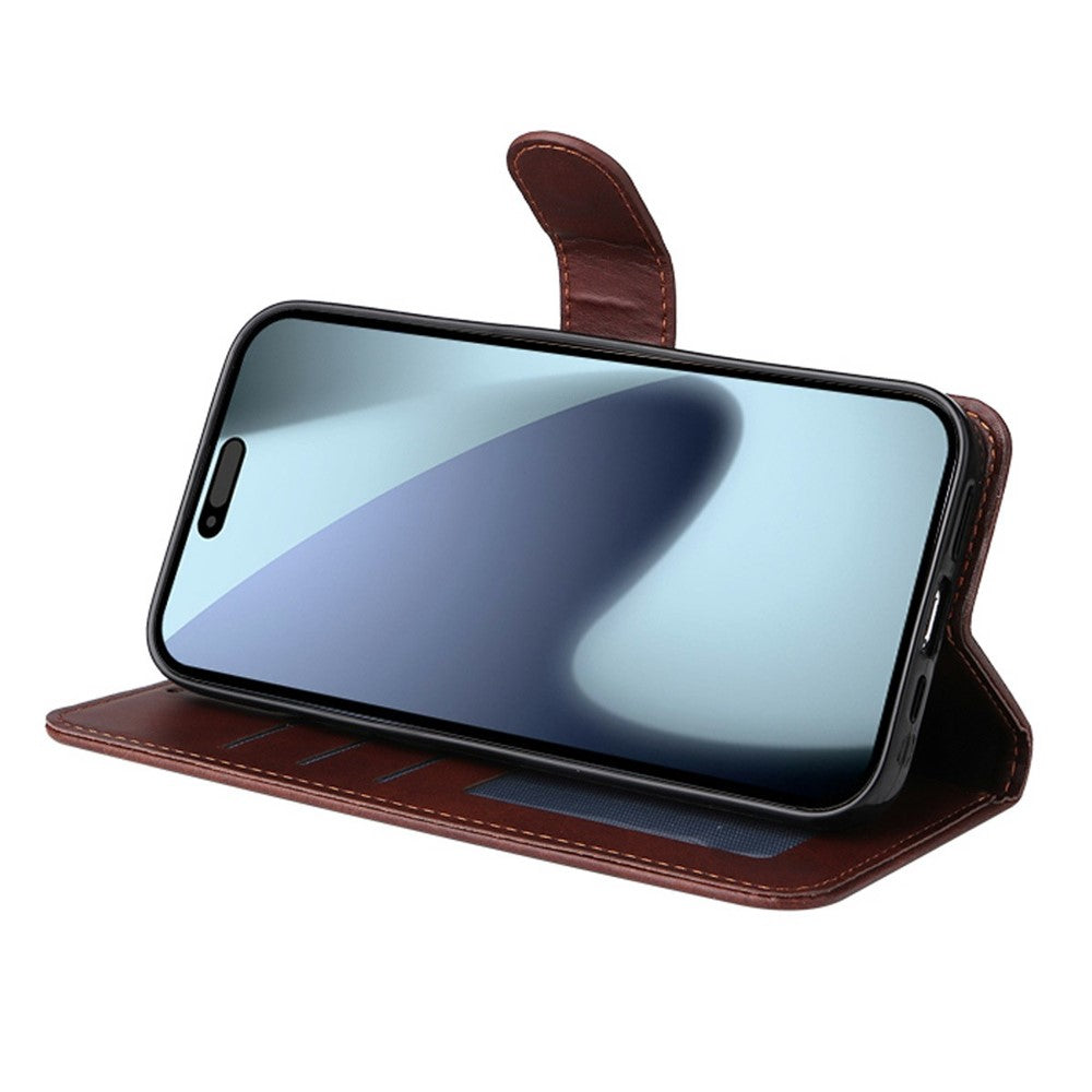 ENKAY HAT PRINCE For iPhone 17 Pro Max Wallet Case Calf Texture Leather Phone Stand Cover with Thick Adhesive Screen Film  /  Strap