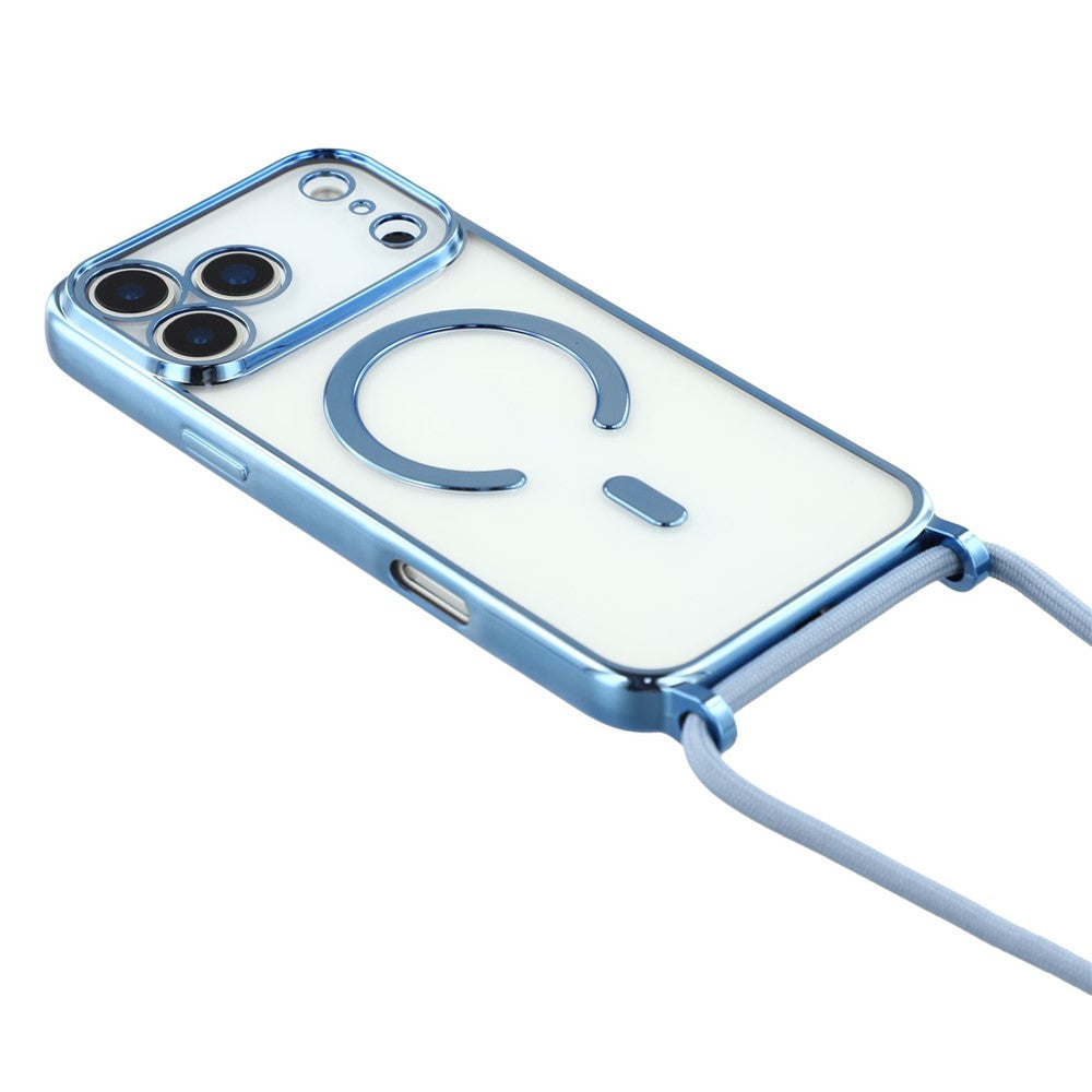 For iPhone 17 Pro Max Case Compatible with MagSafe Electroplating Edge TPU Phone Cover with Shoulder Strap