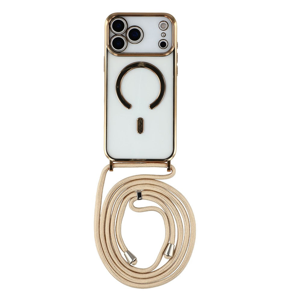 For iPhone 17 Pro Max Case Compatible with MagSafe Electroplating Edge TPU Phone Cover with Shoulder Strap