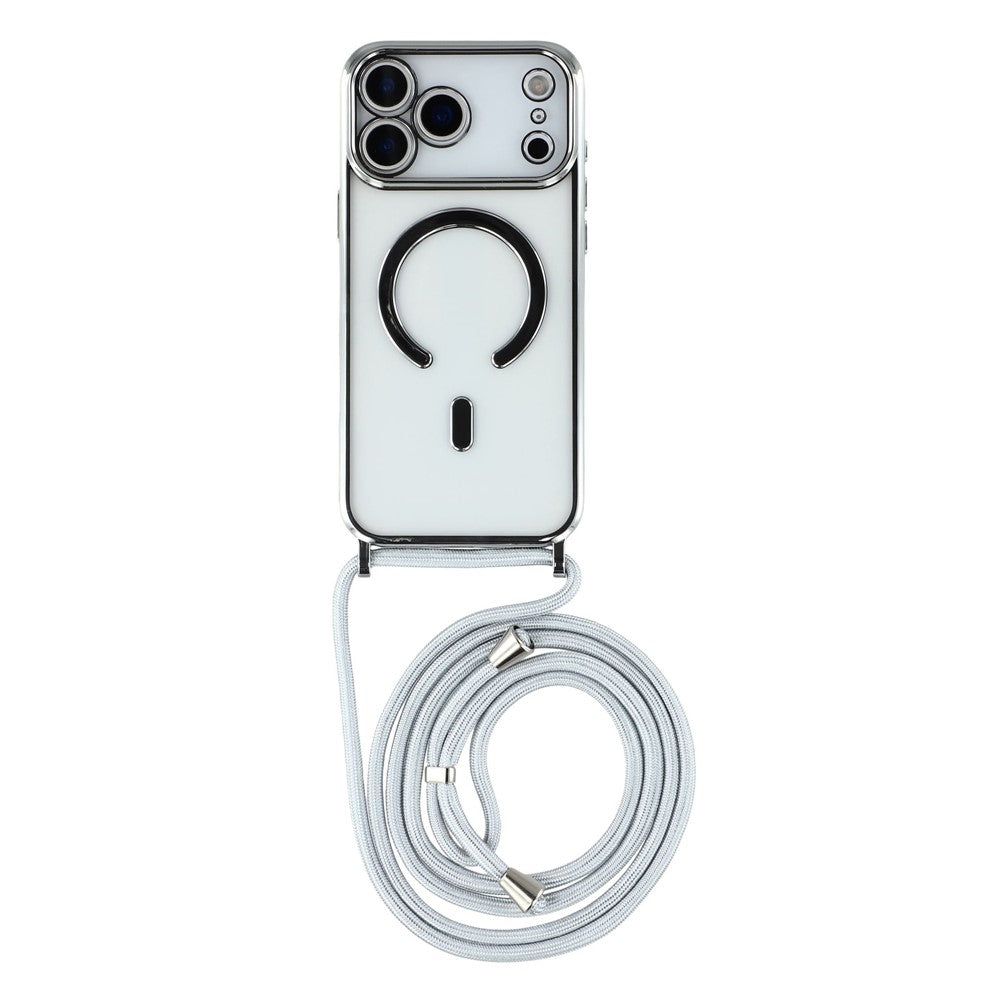 For iPhone 17 Pro Max Case Compatible with MagSafe Electroplating Edge TPU Phone Cover with Shoulder Strap