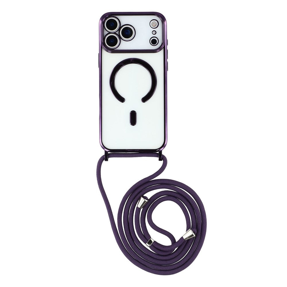 For iPhone 17 Pro Max Case Compatible with MagSafe Electroplating Edge TPU Phone Cover with Shoulder Strap