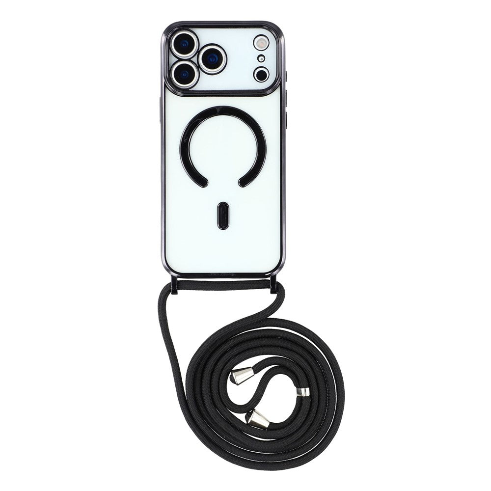 For iPhone 17 Pro Max Case Compatible with MagSafe Electroplating Edge TPU Phone Cover with Shoulder Strap