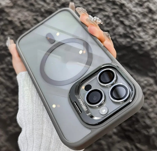 Invisible Bracket Transparent Phone Case With CD Pattern Lens Protector