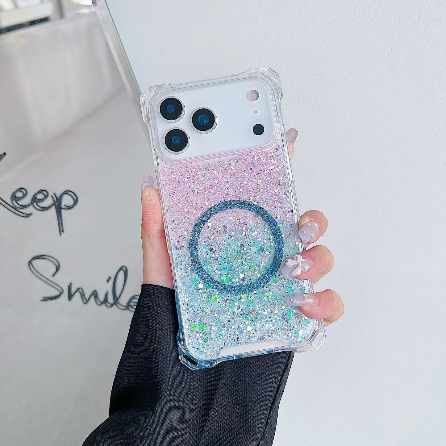 Glitter Magnetic TPU iPhone Case, Drop-Resistant